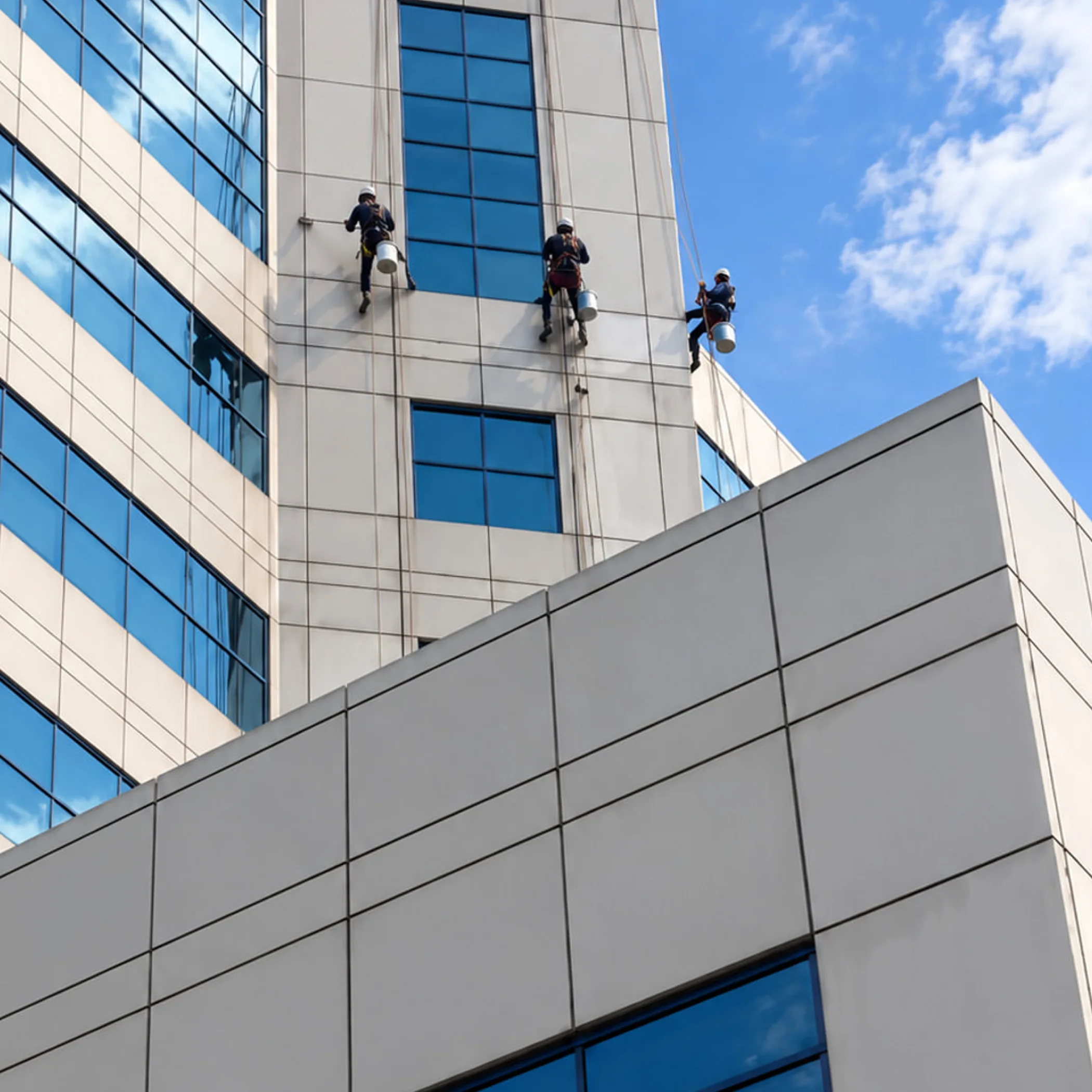 workers cleaning high-rise exterior